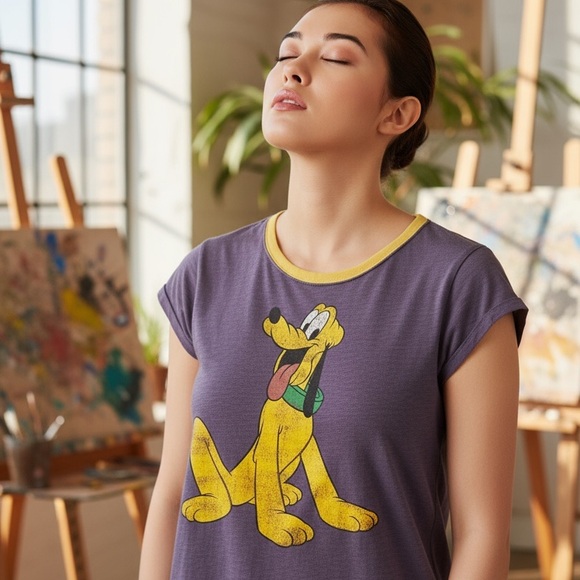 Disney Pluto Shirt Womens XXL Disneyland Disney World Distressed Style Sheer Tee - Picture 1 of 7